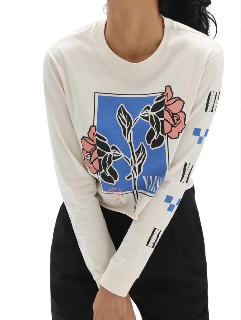 Vans Sandshell Floral Rose Cropped Long Sleeve Shirt XS